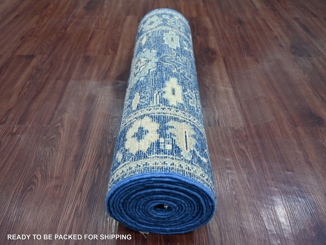 2'8" x 18'11" New Hand Knotted Blue Wool Runner Oriental Rug - MOA10222289