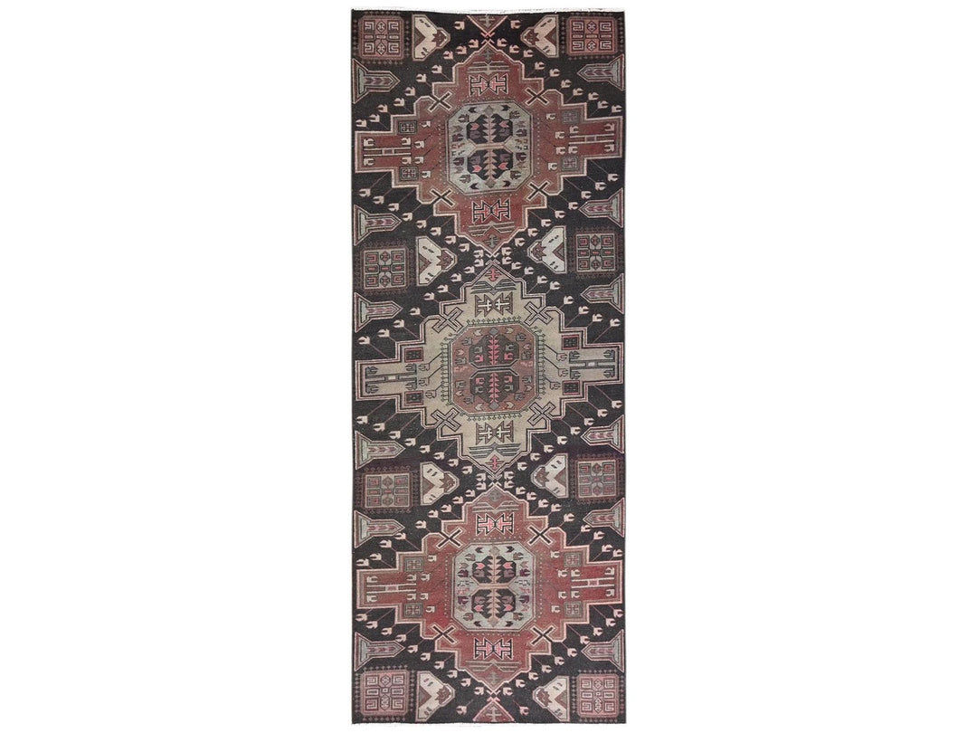 3'3" x 8'7" Vintage Hand Knotted Brown Wool Runner Oriental Rug - MOA1022228