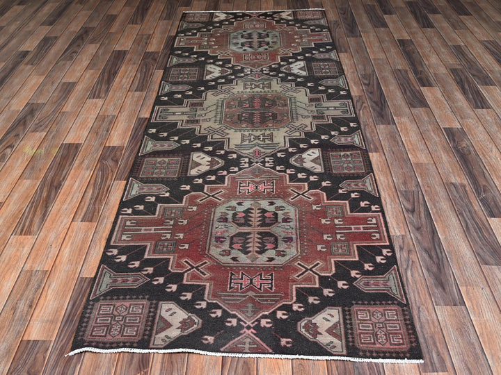 3'3" x 8'7" Vintage Hand Knotted Brown Wool Runner Oriental Rug - MOA1022228