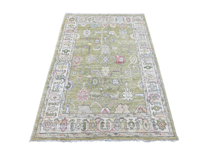 4'2" x 6'0" New Hand Knotted Green Wool Rectangle Oriental Rug - MOA10222297