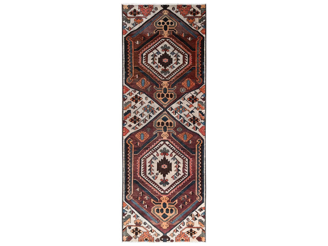 3'1" x 9'0" Vintage Hand Knotted Ivory Wool Runner Oriental Rug - MOA1022229