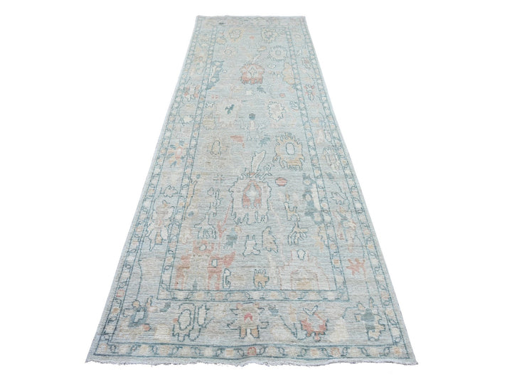 3'11" x 11'10" New Hand Knotted Blue Wool Runner Oriental Rug - MOA10222300