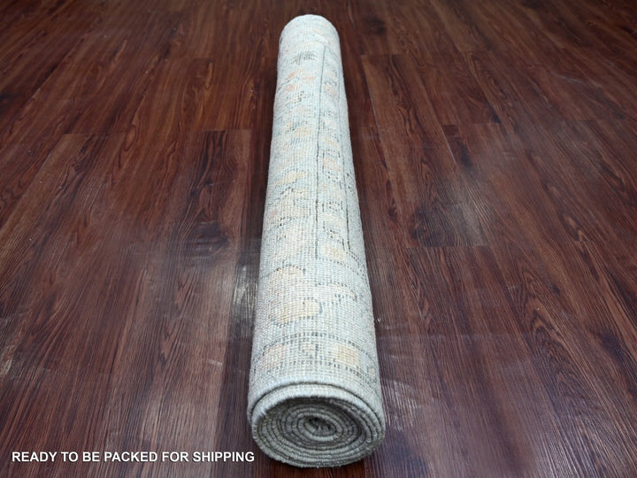 3'11" x 11'10" New Hand Knotted Blue Wool Runner Oriental Rug - MOA10222300