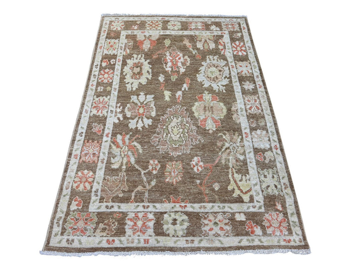 4'1" x 6'2" New Hand Knotted Brown Wool Rectangle Oriental Rug - MOA10222301