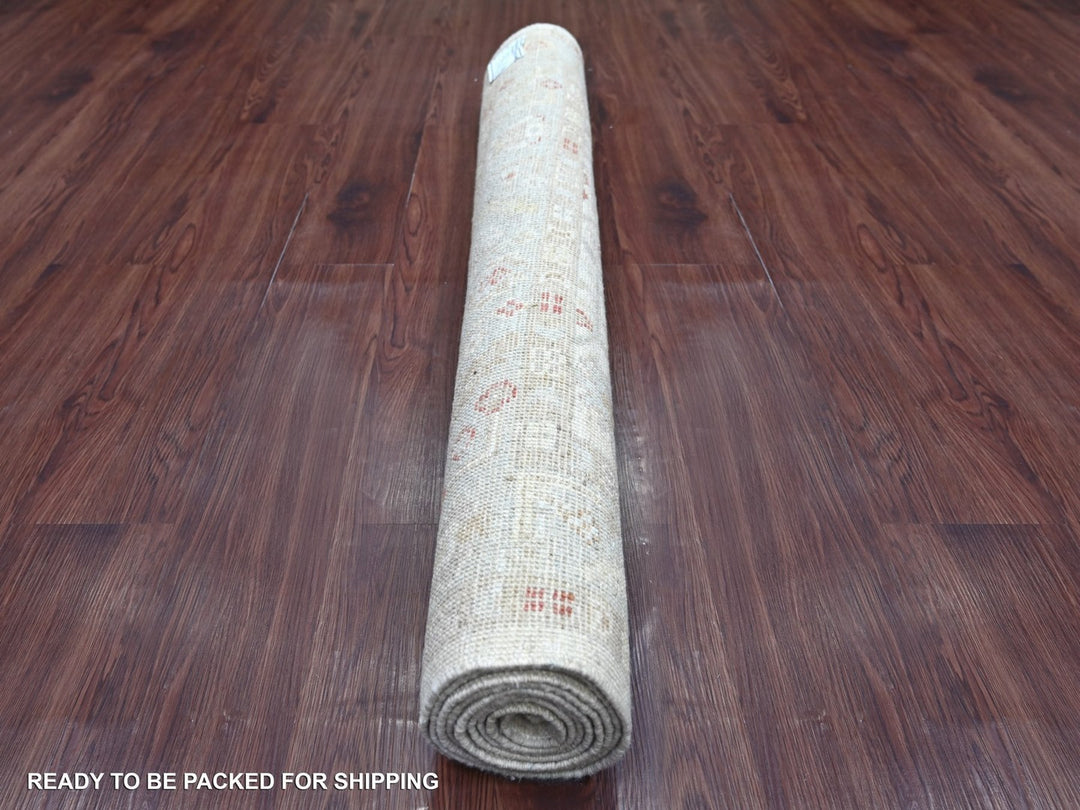 4'0" x 8'3" New Hand Knotted Ivory Wool Runner Oriental Rug - MOA10222302