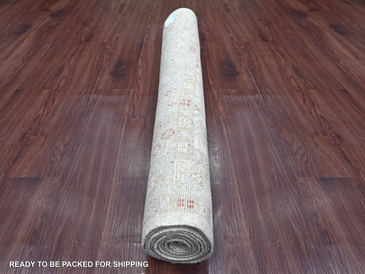4'0" x 8'3" New Hand Knotted Ivory Wool Runner Oriental Rug - MOA10222302
