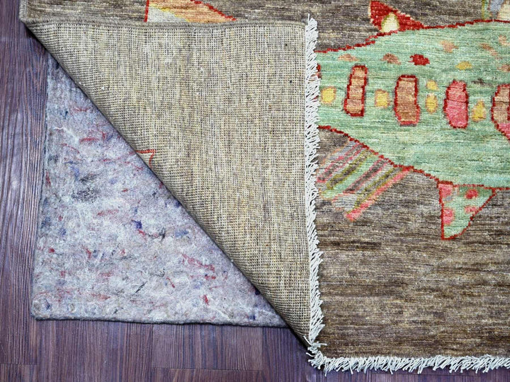 5'11" x 8'10" New Hand Knotted Grey Wool Rectangle Oriental Rug - MOA10222303