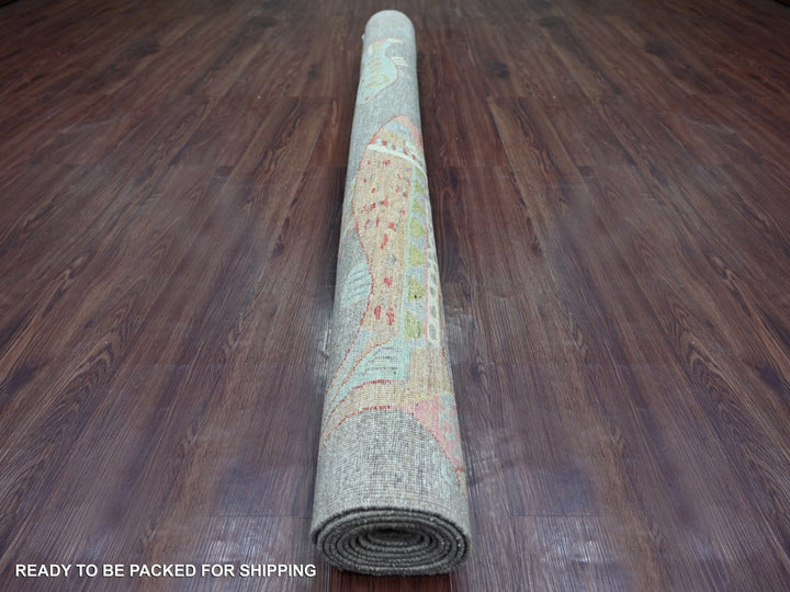 5'11" x 8'10" New Hand Knotted Grey Wool Rectangle Oriental Rug - MOA10222303