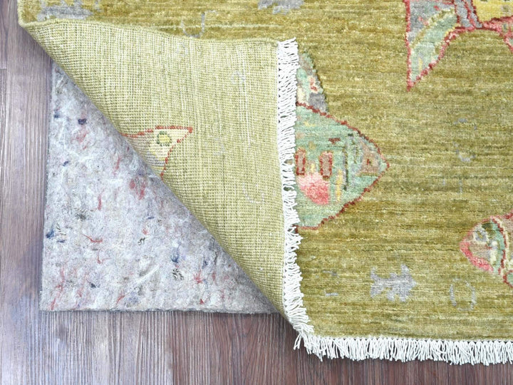 3'2" x 5'1" New Hand Knotted Green Wool Rectangle Oriental Rug - MOA10222304