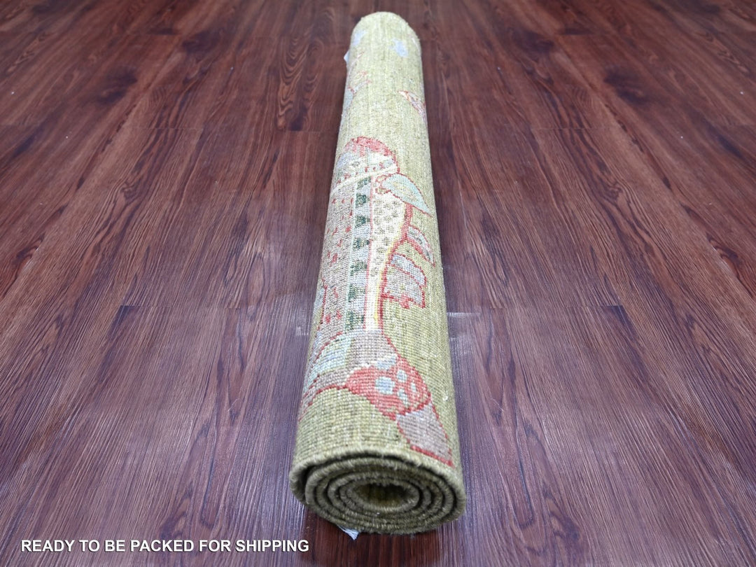 3'2" x 5'1" New Hand Knotted Green Wool Rectangle Oriental Rug - MOA10222304