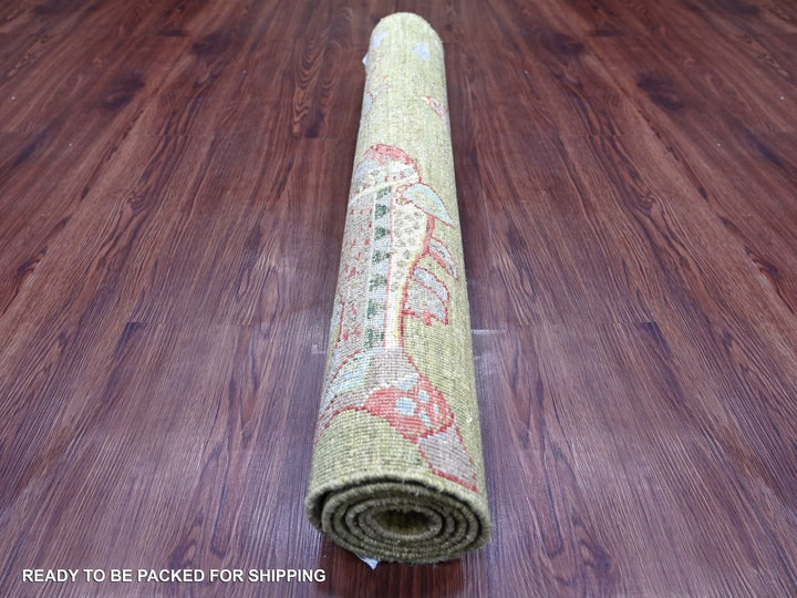 3'2" x 5'1" New Hand Knotted Green Wool Rectangle Oriental Rug - MOA10222304