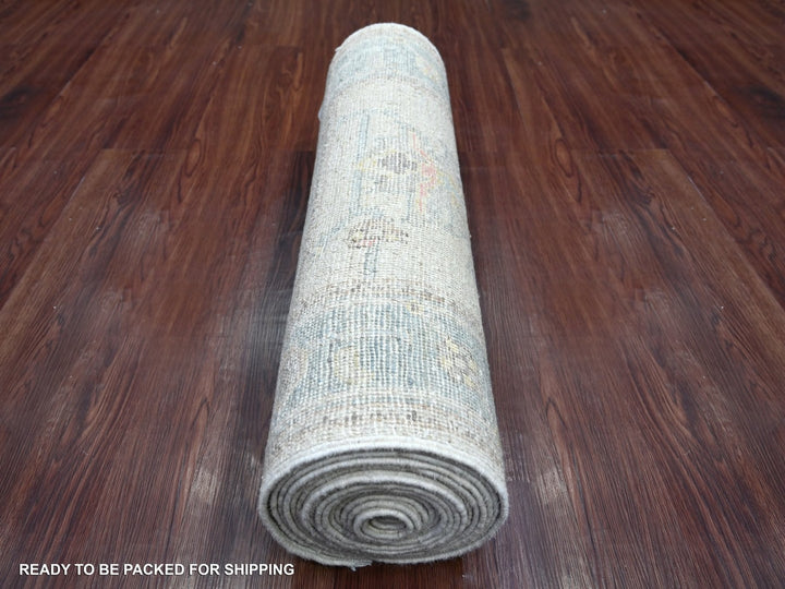 2'8" x 19'2" New Hand Knotted Ivory Wool Runner Oriental Rug - MOA10222307