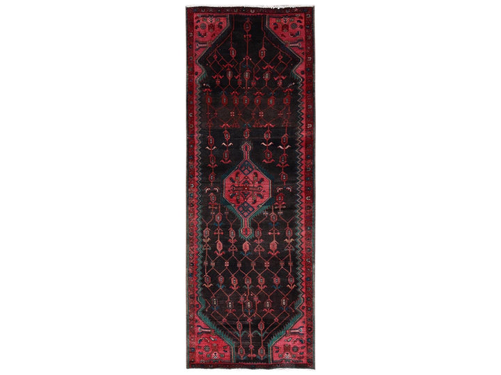 3'1" x 9'2" Vintage Hand Knotted Brown Wool Runner Oriental Rug - MOA1022230
