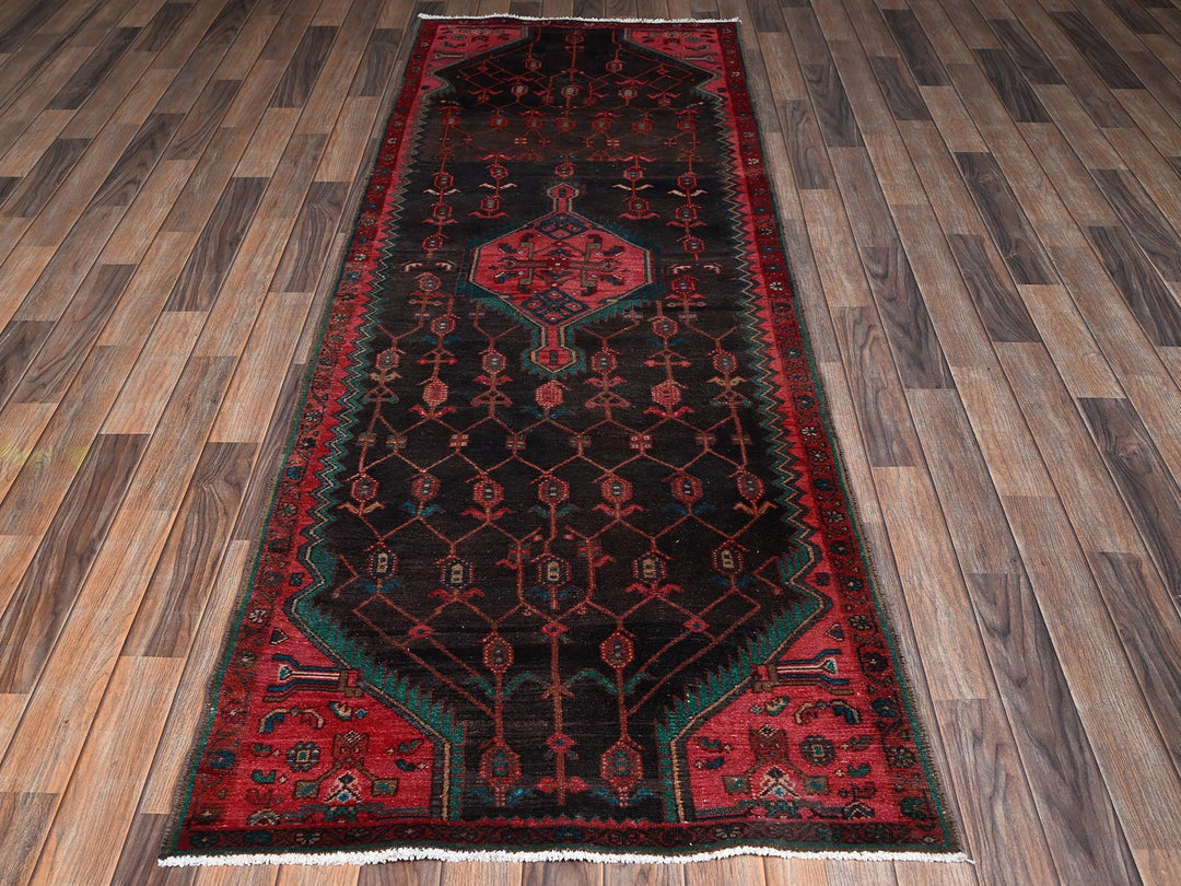 3'1" x 9'2" Vintage Hand Knotted Brown Wool Runner Oriental Rug - MOA1022230
