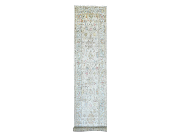 2'9" x 15'7" New Hand Knotted Ivory Wool Runner Oriental Rug - MOA10222313