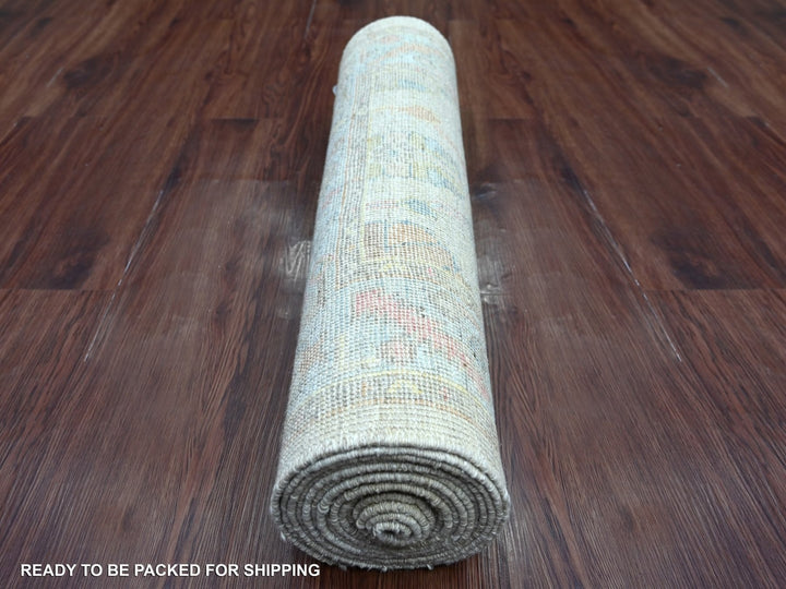 2'9" x 15'7" New Hand Knotted Ivory Wool Runner Oriental Rug - MOA10222313