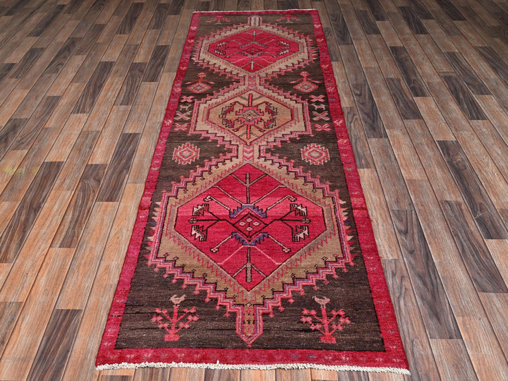 2'10" x 8'9" Vintage Hand Knotted Brown Wool Runner Oriental Rug - MOA1022231