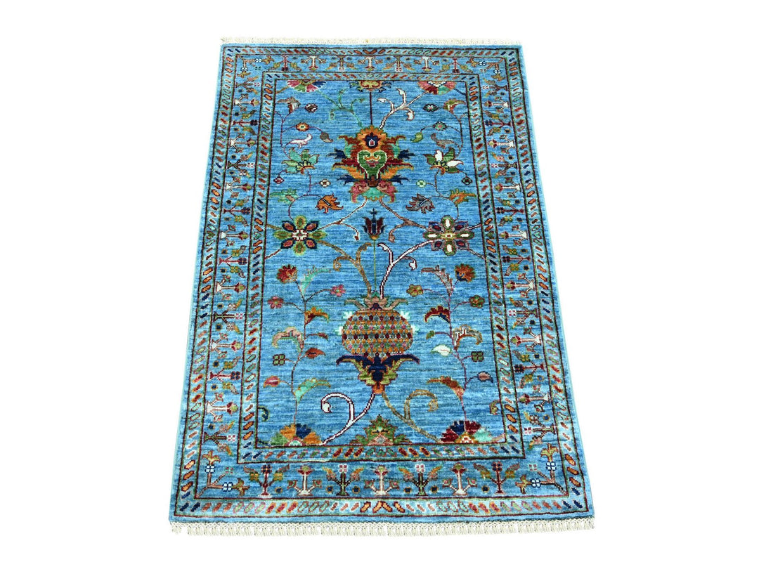 2'9" x 4'0" New Hand Knotted Blue Wool Rectangle Oriental Rug - MOA10222325