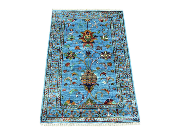 2'9" x 4'0" New Hand Knotted Blue Wool Rectangle Oriental Rug - MOA10222325