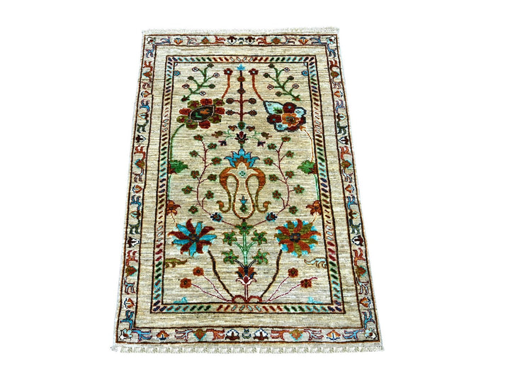 2'8" x 3'11" New Hand Knotted Ivory Wool Rectangle Oriental Rug - MOA10222326