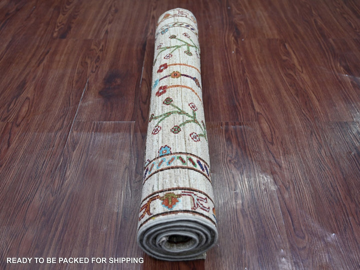 2'8" x 3'11" New Hand Knotted Ivory Wool Rectangle Oriental Rug - MOA10222326