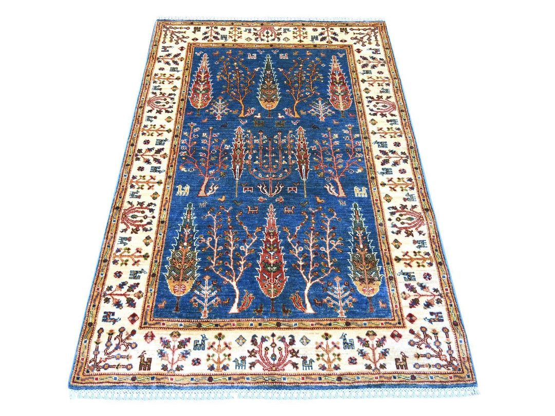 3'10" x 5'8" New Hand Knotted Blue Wool Rectangle Oriental Rug - MOA10222328