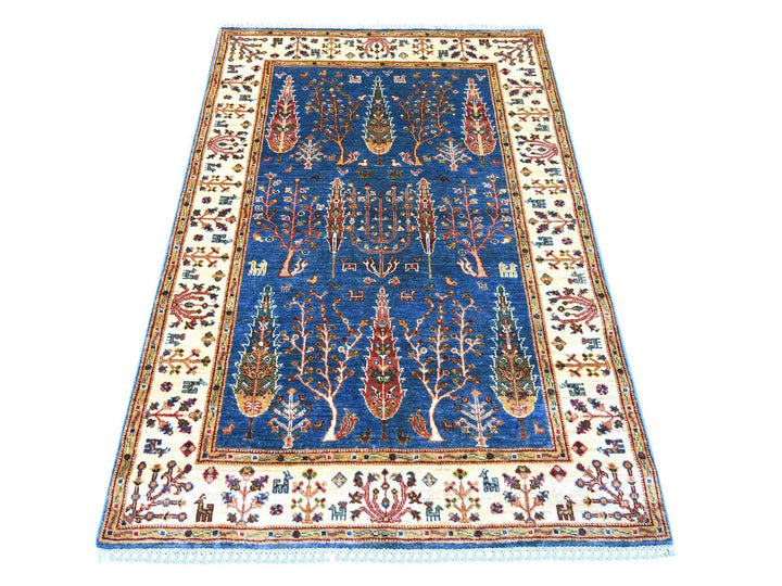 3'10" x 5'8" New Hand Knotted Blue Wool Rectangle Oriental Rug - MOA10222328