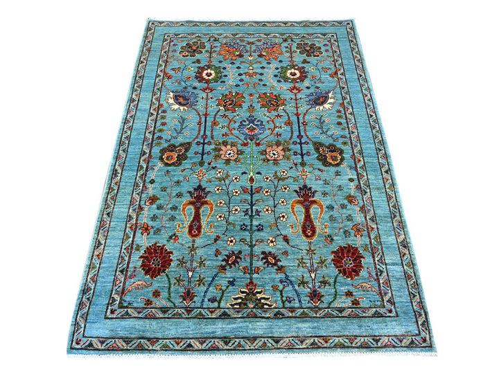 4'1" x 5'11" New Hand Knotted Blue Wool Rectangle Oriental Rug - MOA10222329