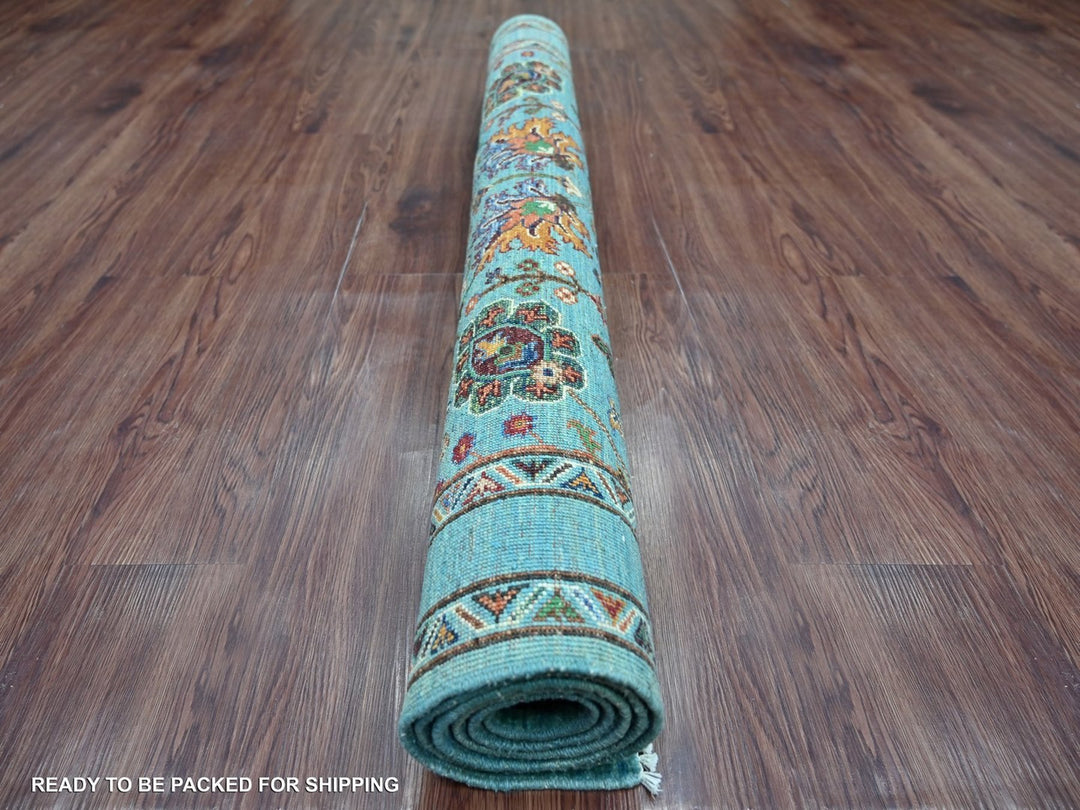 4'1" x 5'11" New Hand Knotted Blue Wool Rectangle Oriental Rug - MOA10222329
