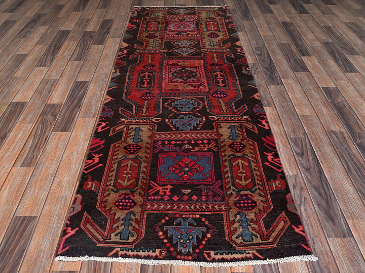 2'9" x 7'11" Vintage Hand Knotted Overdyed Wool Runner Oriental Rug - MOA1022232