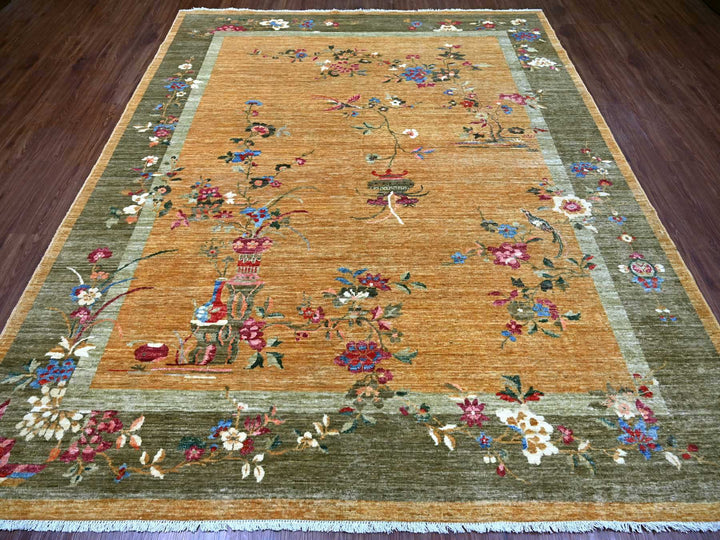 8'3" x 9'9" New Hand Knotted Brown Wool Rectangle Oriental Rug - MOA10222333