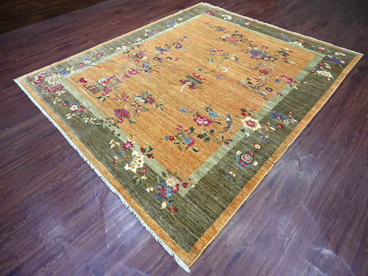 8'3" x 9'9" New Hand Knotted Brown Wool Rectangle Oriental Rug - MOA10222333