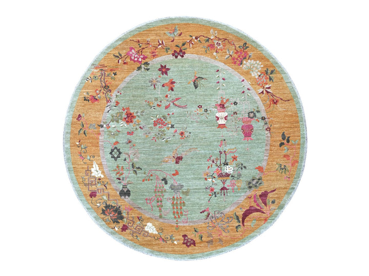 7'11" x 8'2" New Hand Knotted Green Wool Round Oriental Rug - MOA10222334