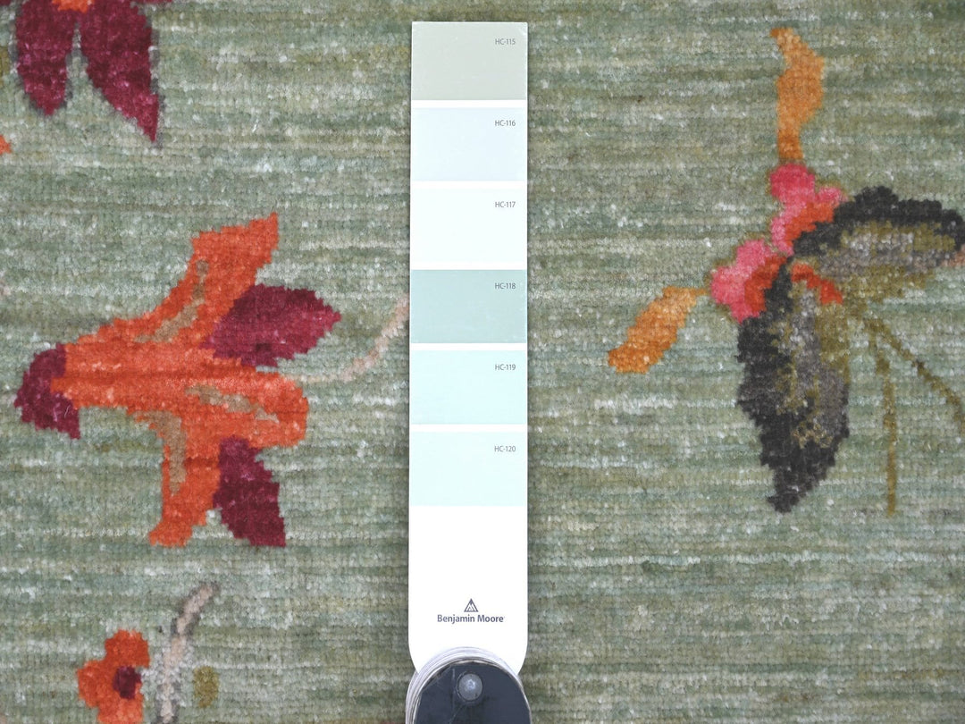 7'11" x 8'2" New Hand Knotted Green Wool Round Oriental Rug - MOA10222334