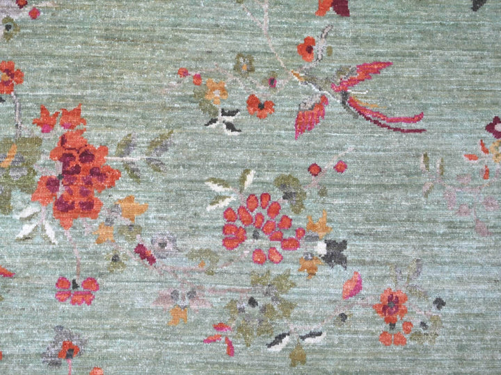 7'11" x 8'2" New Hand Knotted Green Wool Round Oriental Rug - MOA10222334