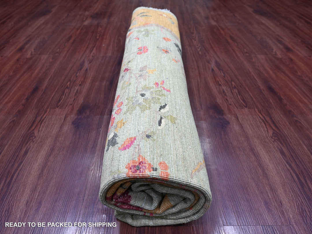 7'11" x 8'2" New Hand Knotted Green Wool Round Oriental Rug - MOA10222334