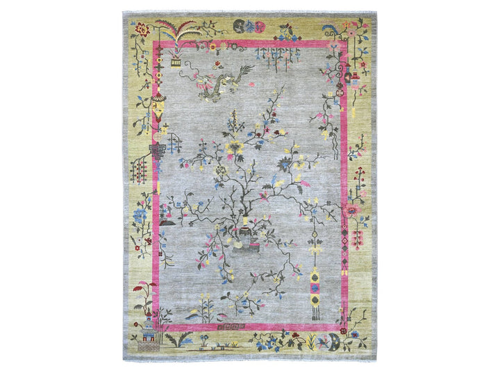 8'10" x 11'11" New Hand Knotted Grey Wool Rectangle Oriental Rug - MOA10222335