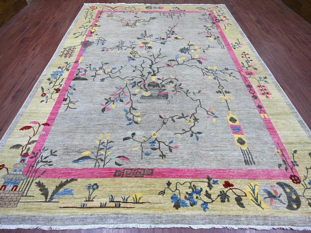 8'10" x 11'11" New Hand Knotted Grey Wool Rectangle Oriental Rug - MOA10222335