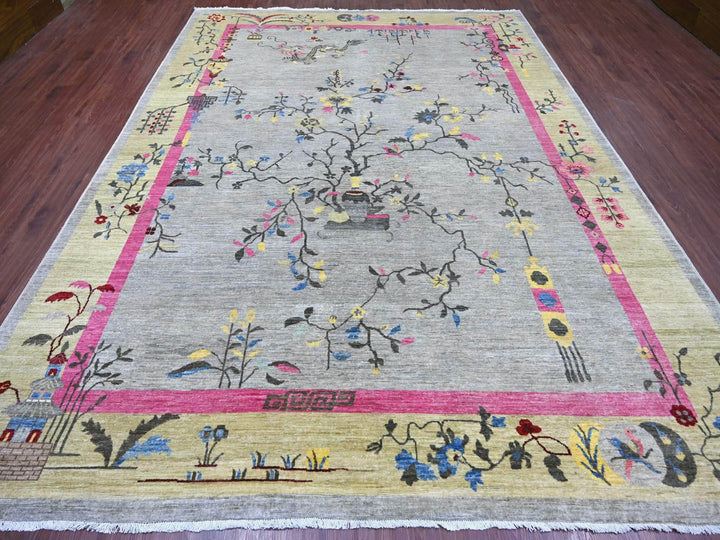 8'10" x 11'11" New Hand Knotted Grey Wool Rectangle Oriental Rug - MOA10222335