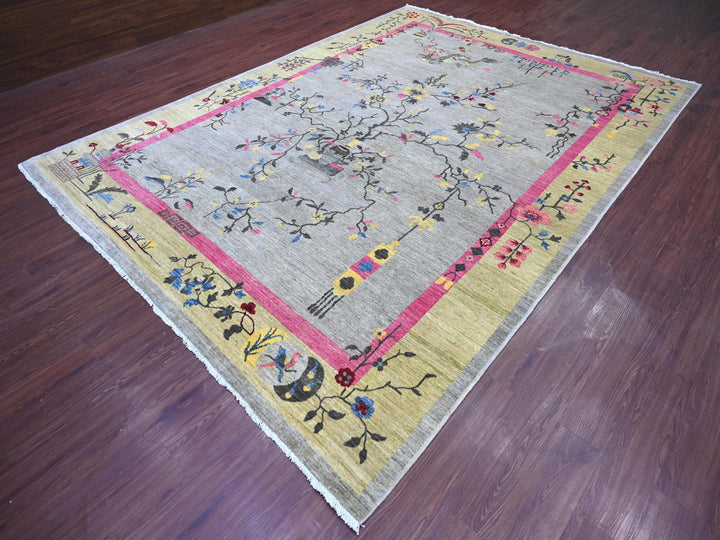 8'10" x 11'11" New Hand Knotted Grey Wool Rectangle Oriental Rug - MOA10222335