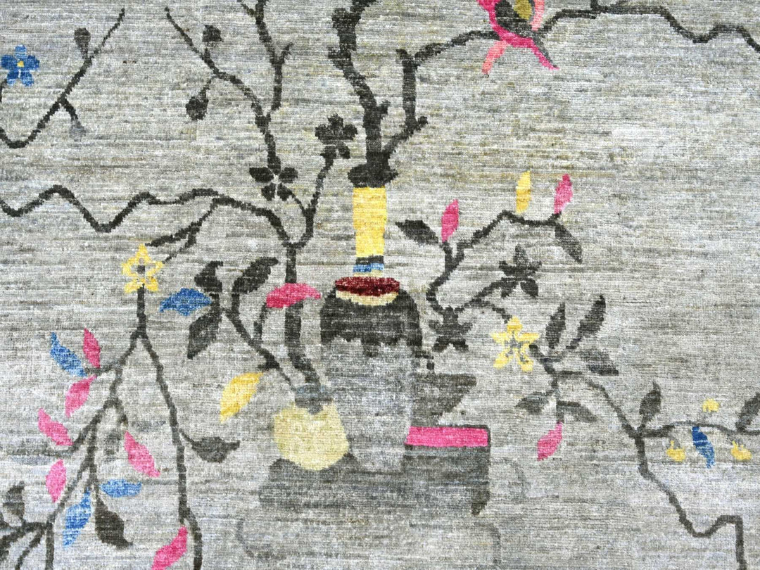 8'10" x 11'11" New Hand Knotted Grey Wool Rectangle Oriental Rug - MOA10222335