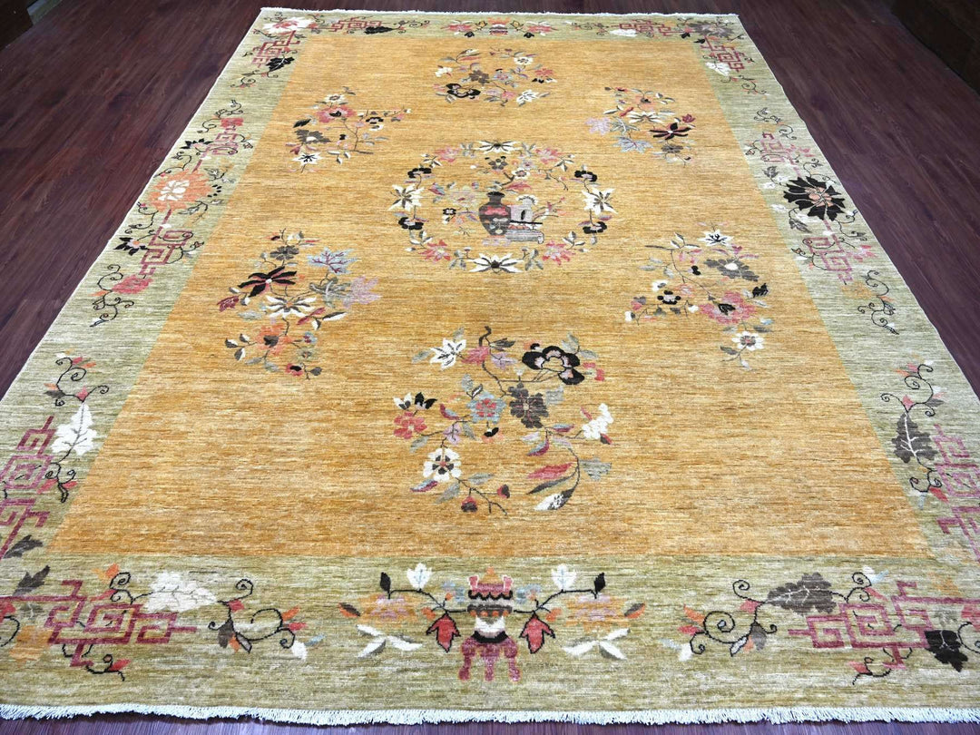 9'1" x 11'6" New Hand Knotted Brown Wool Rectangle Oriental Rug - MOA10222336