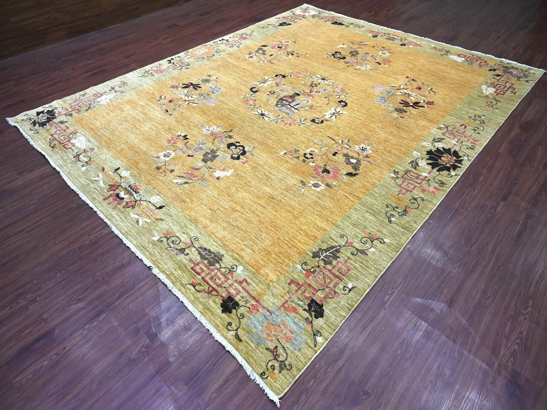 9'1" x 11'6" New Hand Knotted Brown Wool Rectangle Oriental Rug - MOA10222336