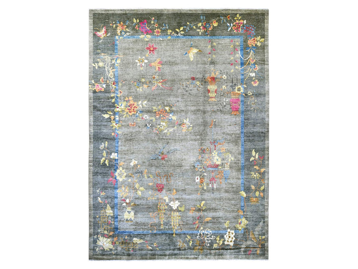10'1" x 13'9" New Hand Knotted Grey Wool Rectangle Oriental Rug - MOA10222338