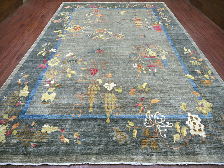 10'1" x 13'9" New Hand Knotted Grey Wool Rectangle Oriental Rug - MOA10222338