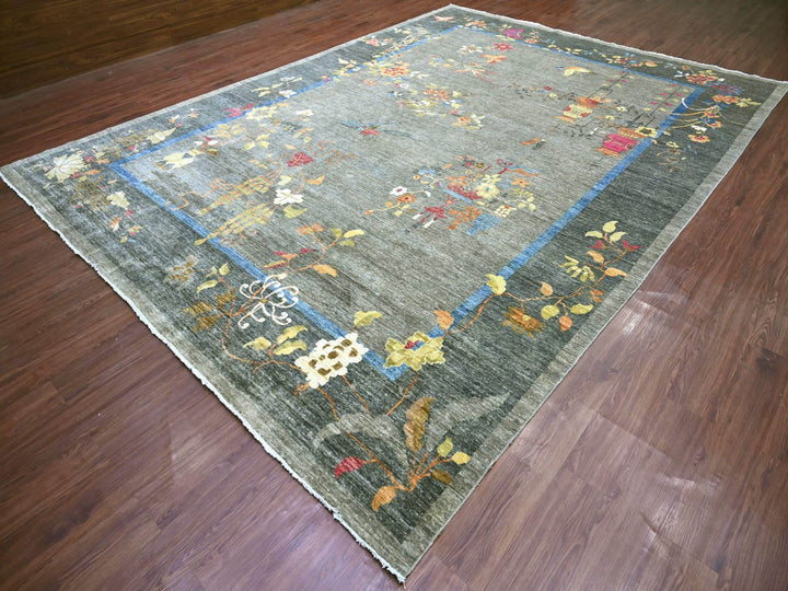 10'1" x 13'9" New Hand Knotted Grey Wool Rectangle Oriental Rug - MOA10222338