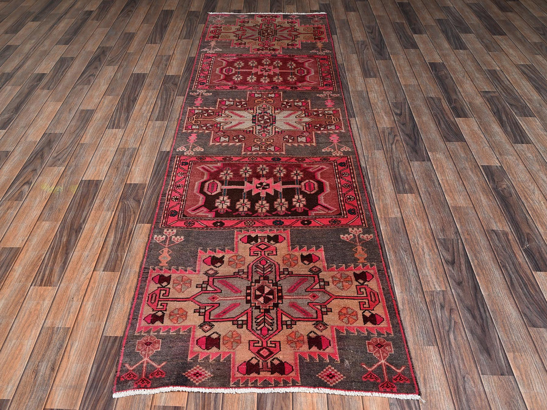 2'9" x 9'1" Vintage Hand Knotted Pink Wool Runner Oriental Rug - MOA1022233