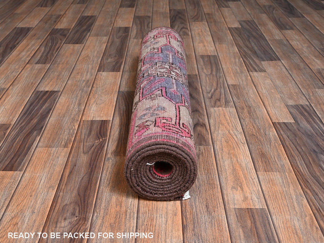 2'9" x 9'1" Vintage Hand Knotted Pink Wool Runner Oriental Rug - MOA1022233
