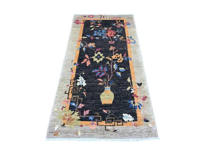 3'0" x 5'11" New Hand Knotted Black Wool Runner Oriental Rug - MOA10222340