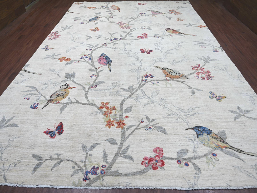 10'3" x 14'7" New Hand Knotted Ivory Wool Rectangle Oriental Rug - MOA10222341